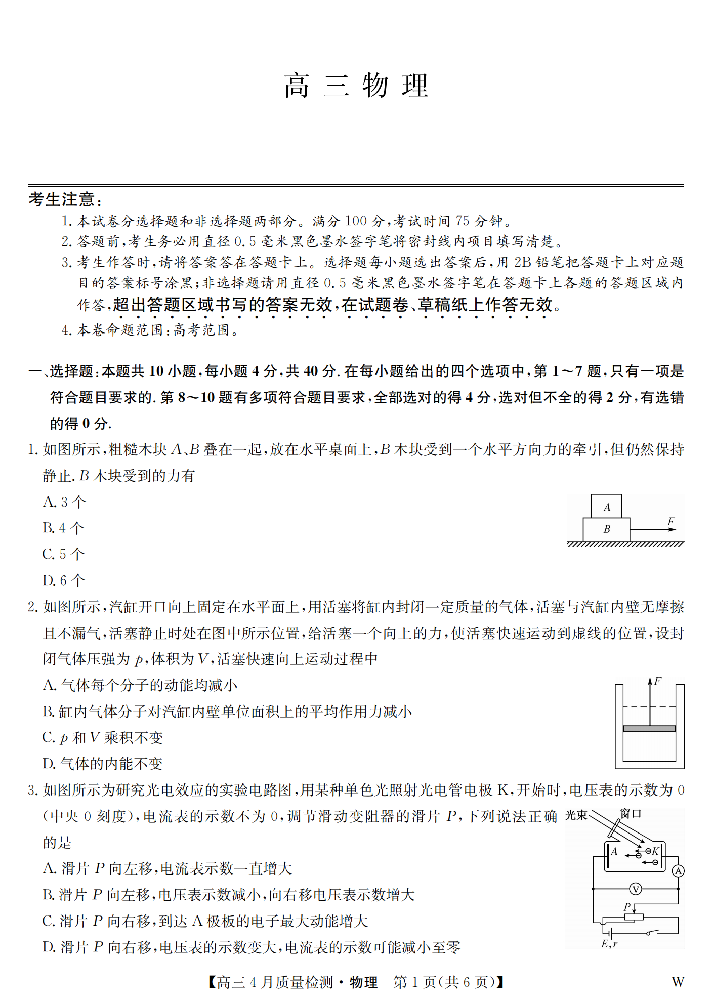 湖北省九师联盟2025届高三4月质量检测（W）-物理试题+答案_00.png